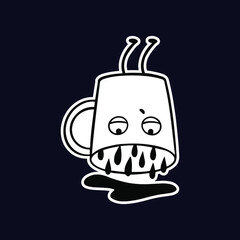 Cartoon coffee sticker. Vector cup of coffee sticker on white background.