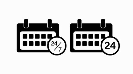 Calendar 24 7 Icon. Vector isolated set flat illustration