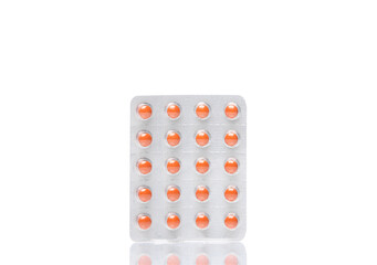Blister pills isolated on white background with reflection
