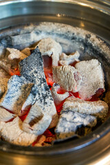 Close-up of charcoal grill plate for Korean charcoal grilled meat