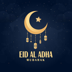 Eid al Adha Mubarak. Muslim holiday vector illustration. Islamic greetings card design. Premium Vector.