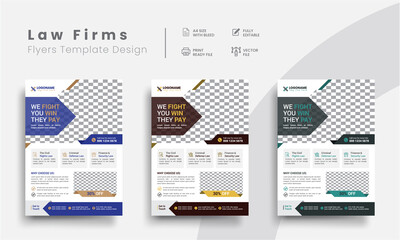 Professional corporate lawyer illustrator flyer templates for law firm brand identity promotion. Modern business attorney simple flyer design with the judicial background.