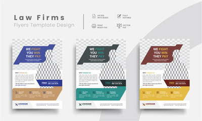 Professional corporate lawyer illustrator flyer templates for law firm brand identity promotion. Modern business attorney simple flyer design with the judicial background.