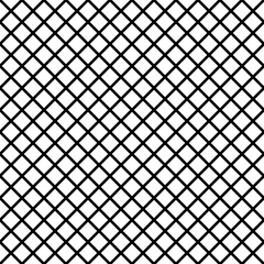 White rhombuses tessellation on black background. Seamless surface pattern design with diamonds ornament. Crossed lines wallpaper. Grid motif. Digital paper for textile print, page fill. Vector art