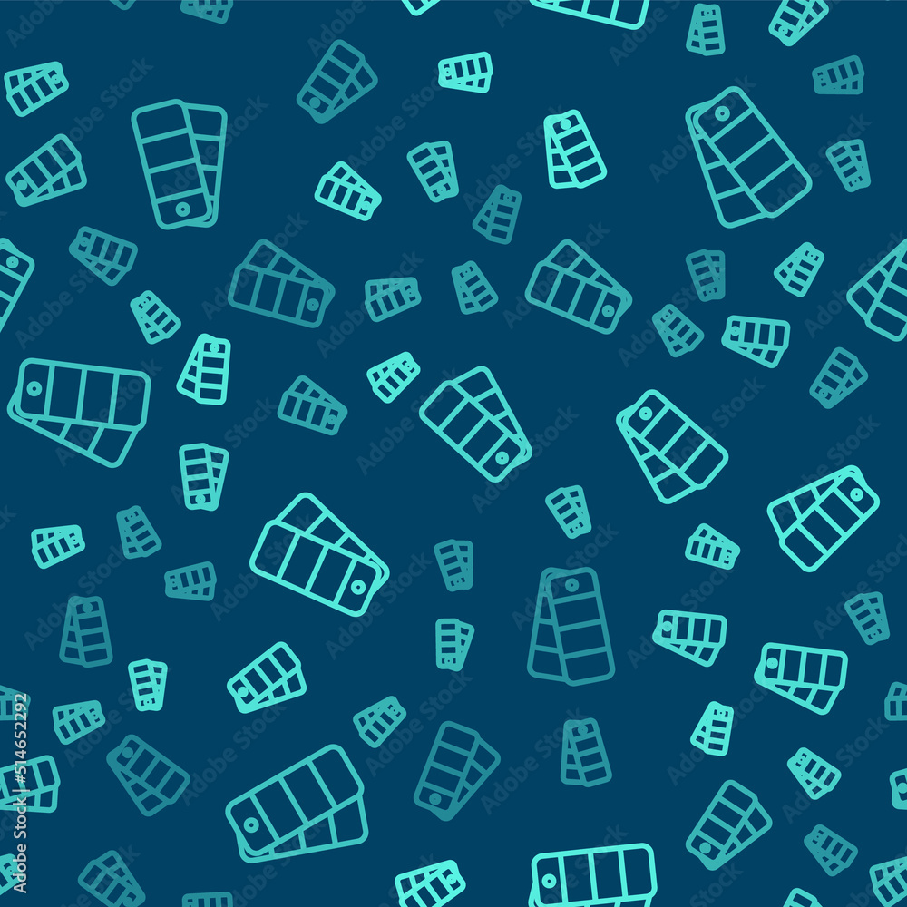 Poster green line color palette guide icon isolated seamless pattern on blue background. vector
