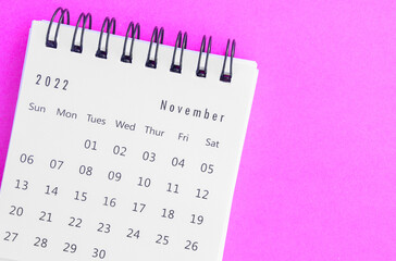 calendar November 2022 on a purple background