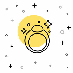 Black line Fantasy magic stone ring with gem icon isolated on white background. Random dynamic shapes. Vector