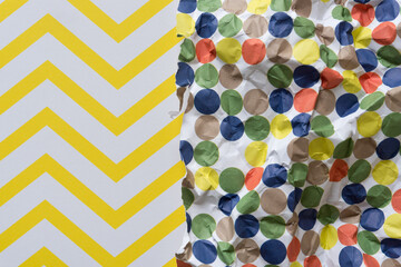 flat paper with zig zags (chevrons) and crumpled paper with circles background