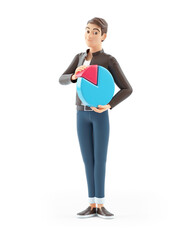 3d cartoon man standing with pie chart