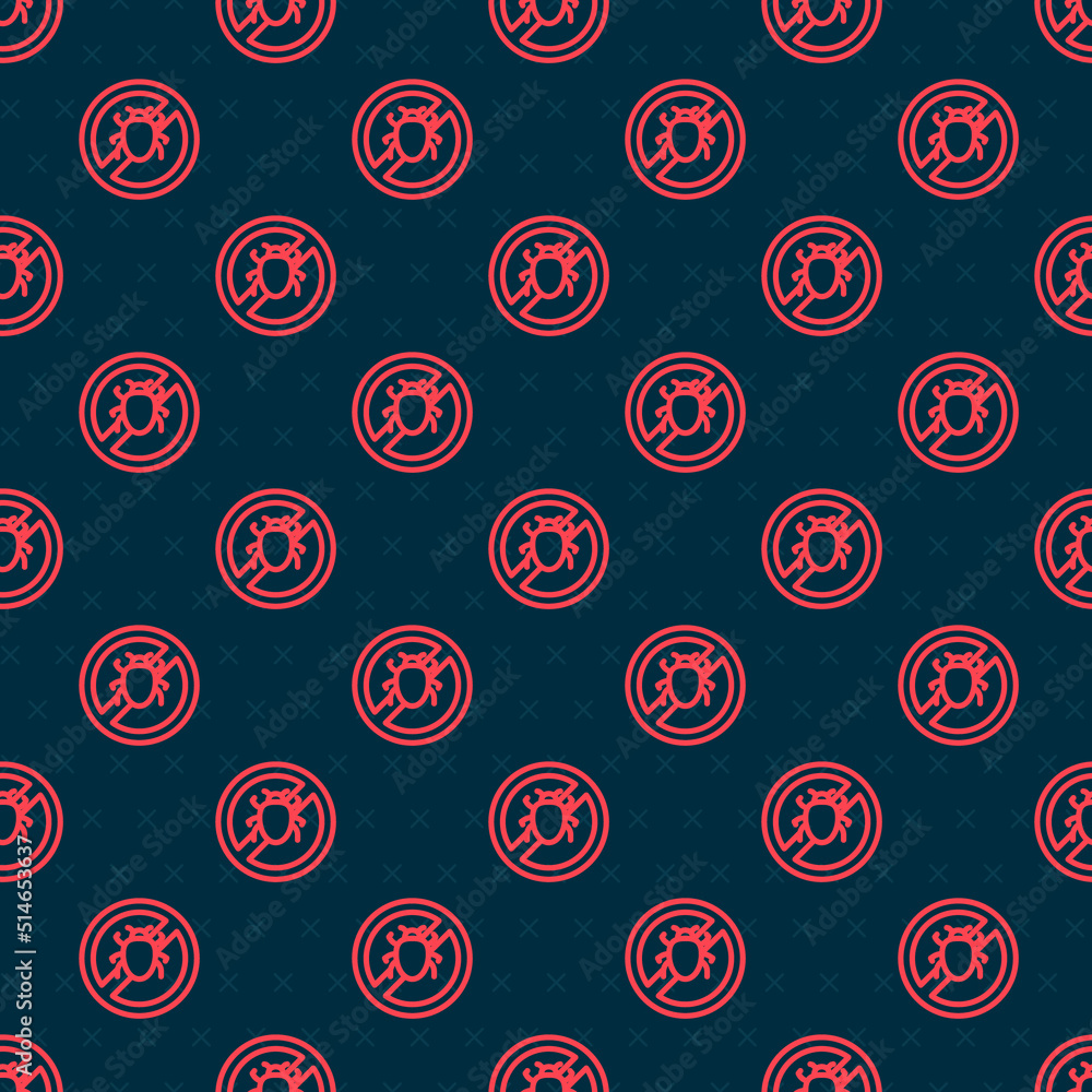 Poster red line stop colorado beetle icon isolated seamless pattern on black background. vector