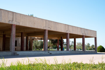 An overhang from an abandoned event center on the Green Island in Kuwait City, Kuwait