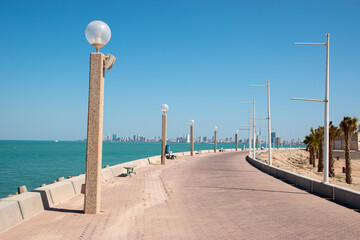 A walkway following the Persian Gulf on the Green Island of Kuwait City, Kuwait