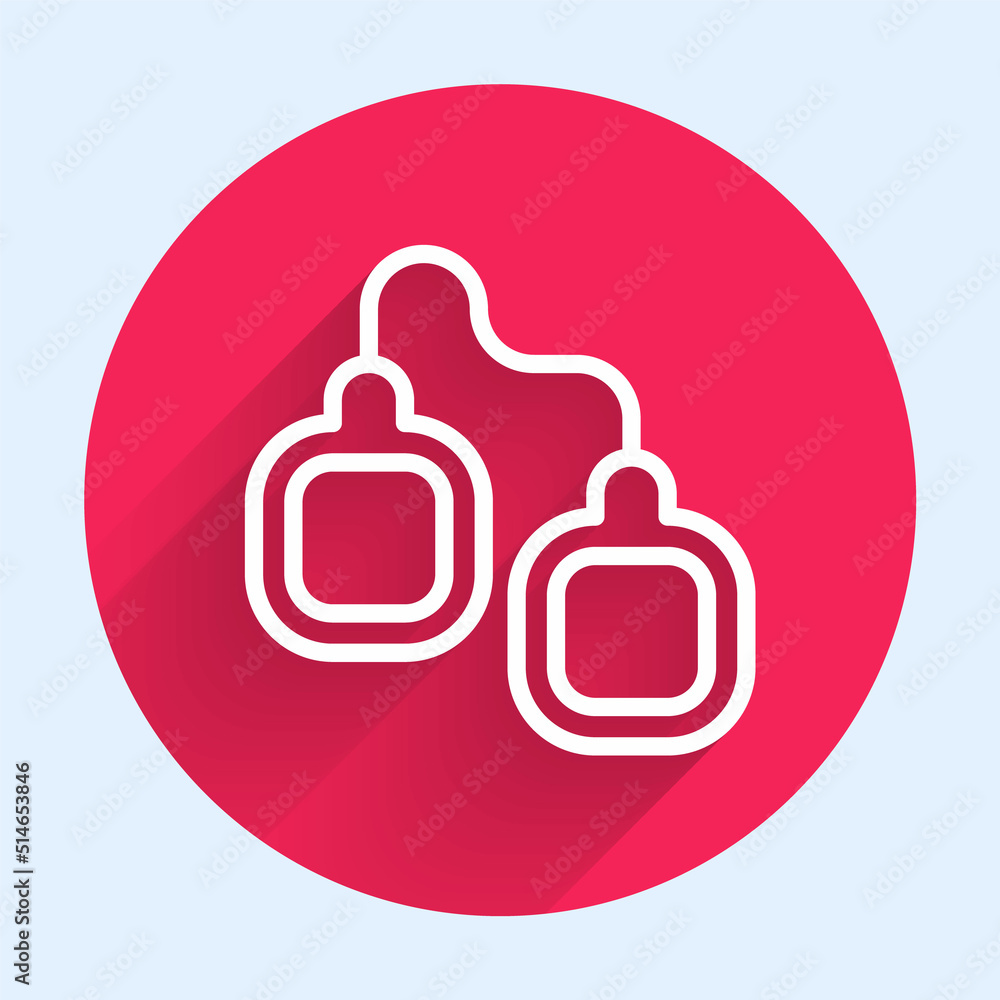 Poster white line handcuffs icon isolated with long shadow background. red circle button. vector