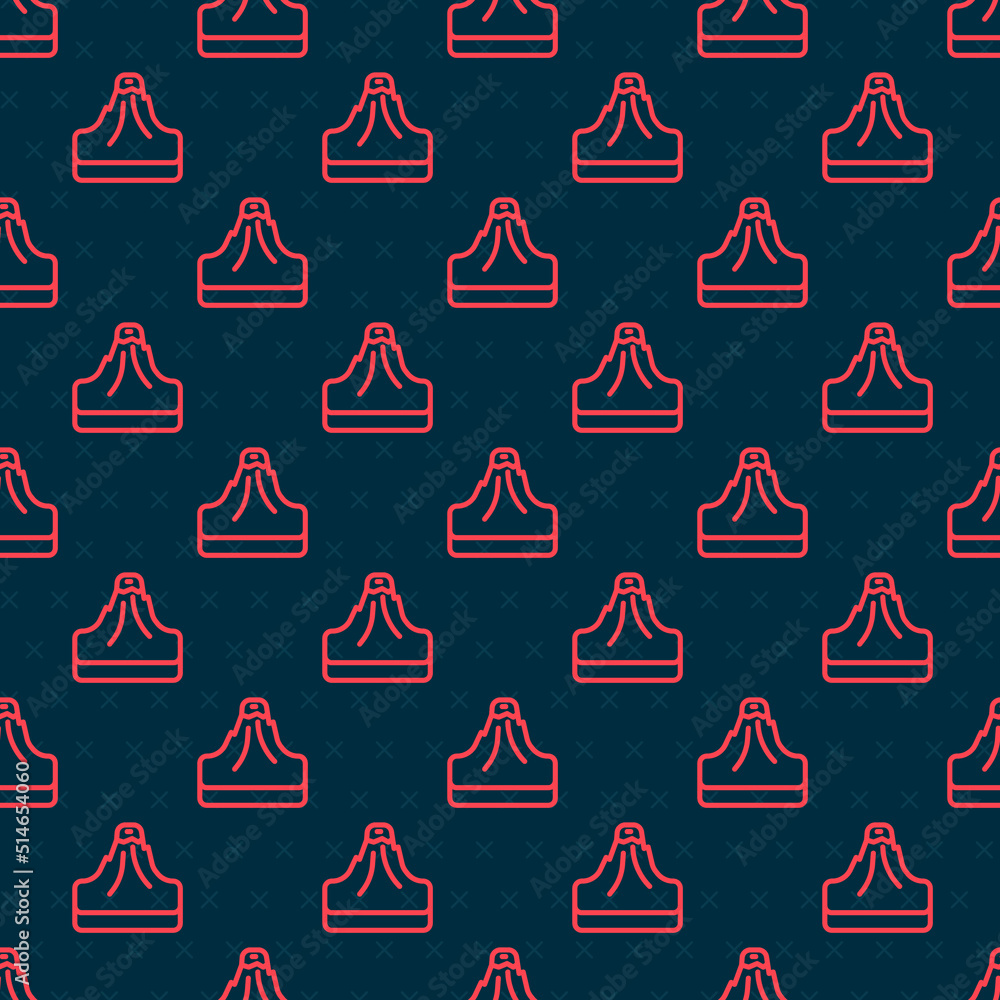 Poster red line volcano icon isolated seamless pattern on black background. vector