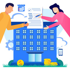 Illustration vector graphic cartoon character of company activity report