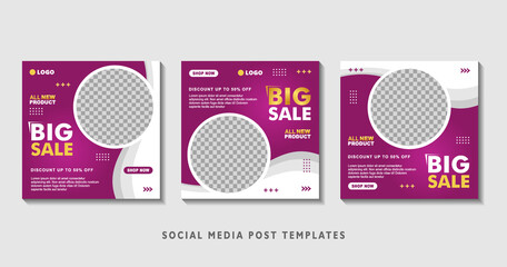 Set of editable square banner templates with photo collage. Suitable for Social Media Post and Online Advertising, Event, and etc. Vector Illustration.