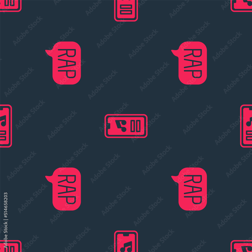 Poster set rap music and music player on seamless pattern. vector