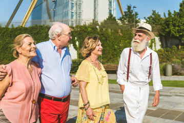 Naklejka premium Group of senior people bonding outdoors