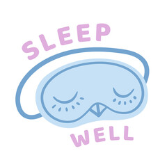 Sleep mask. Cute simple sleeping mask with lashes and closed eyes. Sleep well icon. Night accessory for sleep, travel and recreation. Cartoon vector illustration.