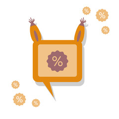 Orange percent icon with ears. Lynx ears icon. Isolated image on a white background.