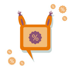 Orange percent icon with ears. Lynx ears icon. Isolated image on a white background.