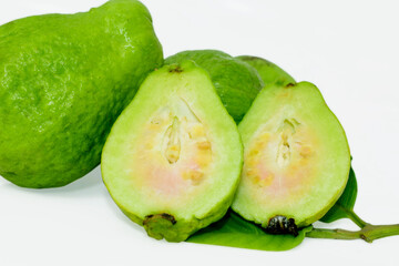 Fresh green guava fruit isolated on white background