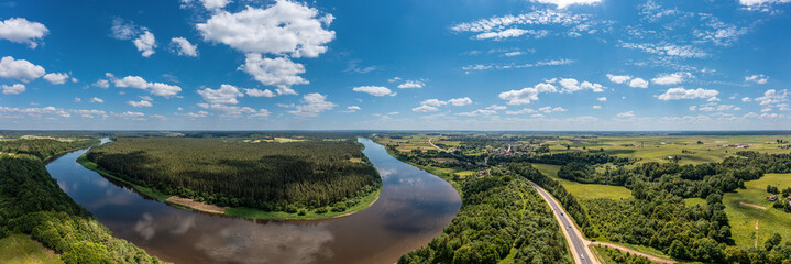 Panoramic aerial view of Balbieriskis outcrop, Nemunas Loops Regional Park, Lithuania