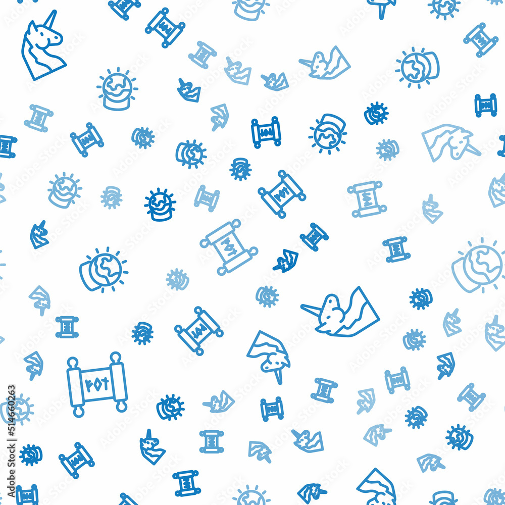 Poster set line magic scroll, unicorn and ball on seamless pattern. vector