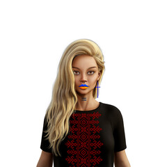 Save Ukraine 6. Ukrainian woman. Ukrainian girl. Pray for Ukraine. Stand with Ukraine. Stop war in Ukraine. No war. Peace. Glory to Ukraine. 3d digital art. Ornament. Pattern.