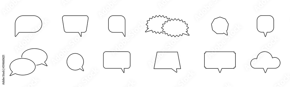 Poster speech balloon icons set. dialog bubble. speak line art text box. talk chat cloud. round graphic sti