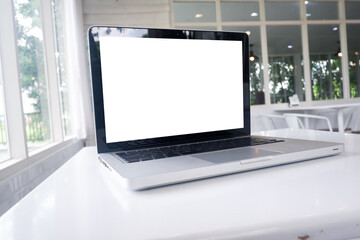 Cropped shot view of office desk table office equipment, labtop, tablet and other office supplies on the modern space, flat lay.