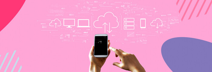 Cloud computing with person using a smartphone