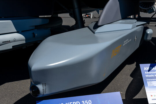 BERLIN, GERMANY - JUNE 23, 2022: The Swedish-German air-launched cruise missile Taurus KEPD 350, of multirole fighter Eurofighter Typhoon. Exhibition ILA Berlin Air Show 2022