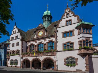  View on the old town hall in Freiburg im Breisgau. Baden Wuerttemberg, Germany, Europe