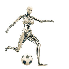 cyborg girl playing football