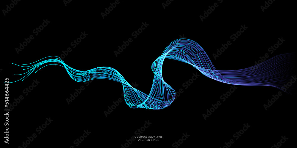 Aufkleber vector abstract light lines wavy flowing dynamic in blue green colors isolated on black background f