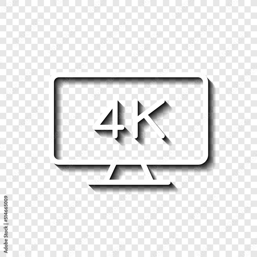 Poster 4k, tv simple icon vector. flat design. white with shadow on transparent grid.ai