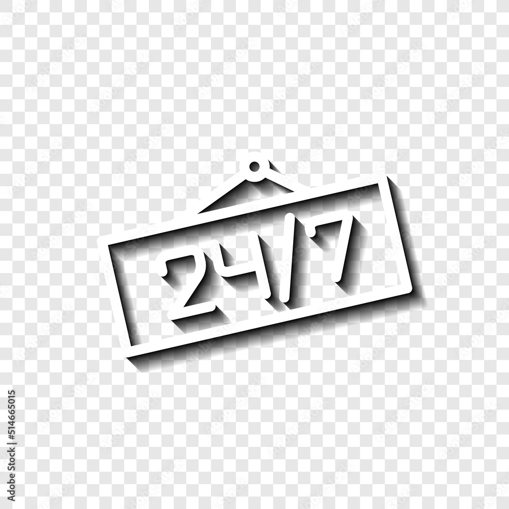 Poster 24h hours a day and 7 days a week icon vector. flat design. white with shadow on transparent grid.ai
