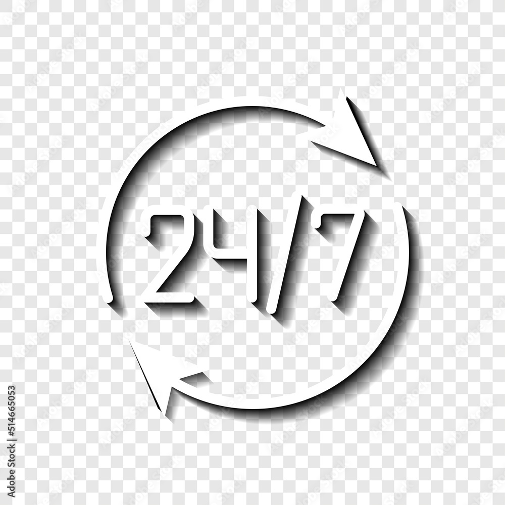 Aufkleber 24h hours a day and 7 days a week simple icon vector. flat design. white with shadow on transparent 