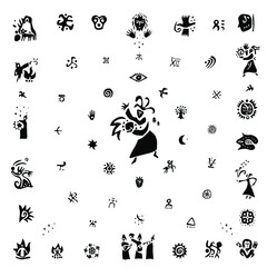 Fototapeta na wymiar magic fairytale character shaman, sign and symbols - icon set, graphic silhouettes collection