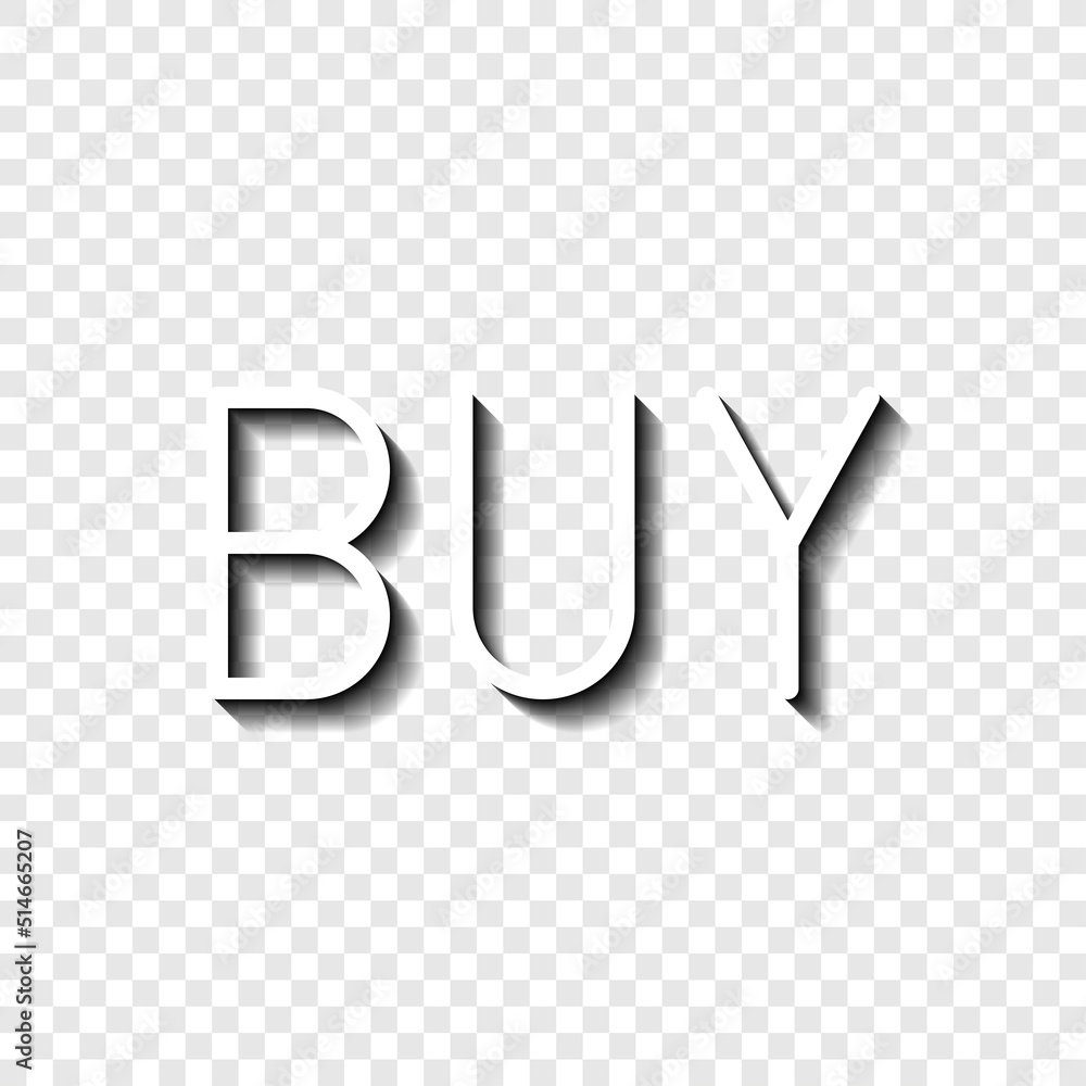 Poster Buy simple icon vector. Flat design. White with shadow on transparent grid.ai