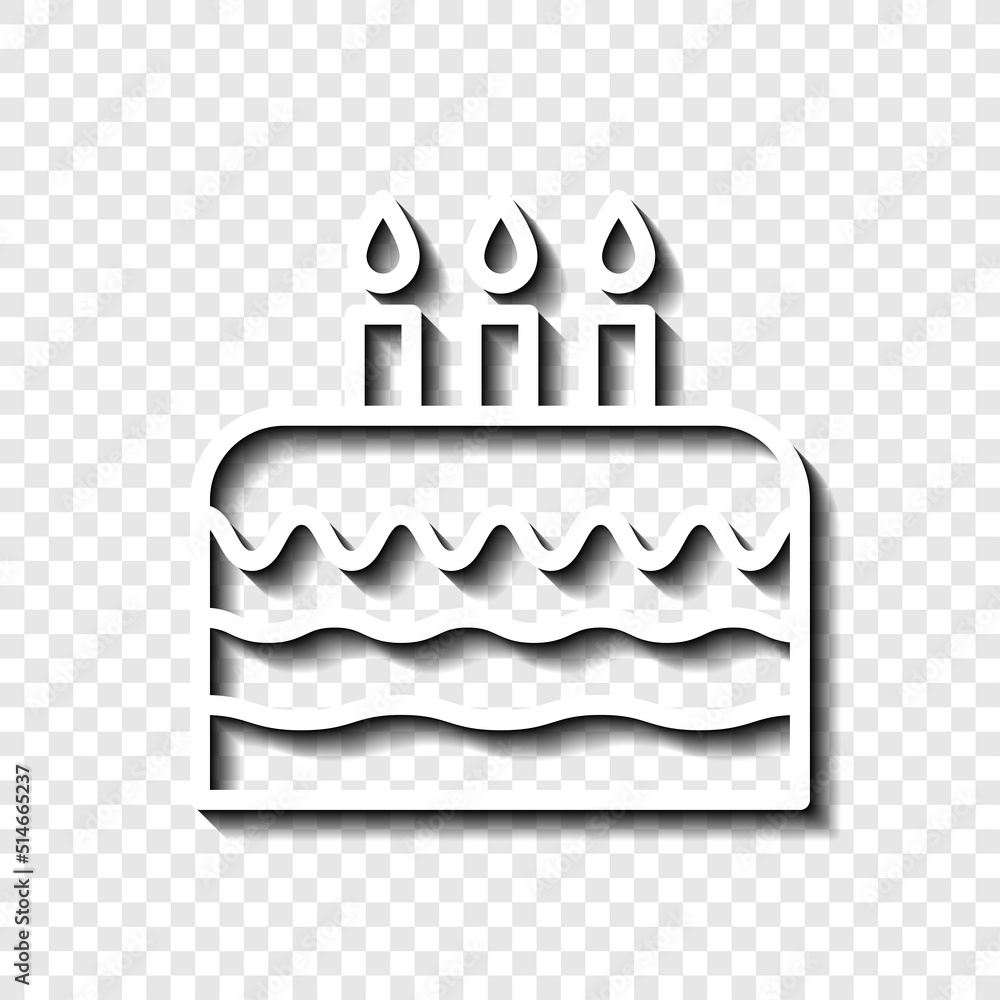Poster cake, birthday simple icon vector. flat design. white with shadow on transparent grid.ai