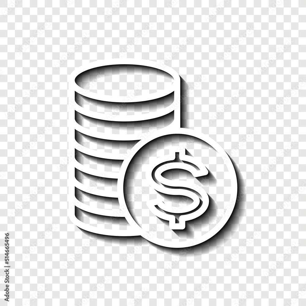 Poster Dollar coins simple icon vector. Flat design. White with shadow on transparent grid.ai
