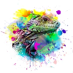 Tuinposter lizard head with creative abstract elements on white background © reznik_val