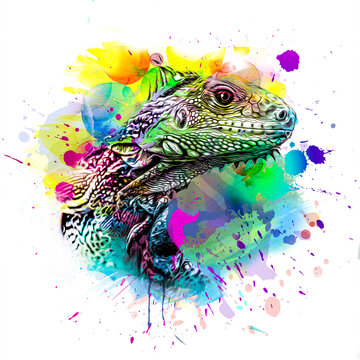lizard head with creative abstract elements on white background