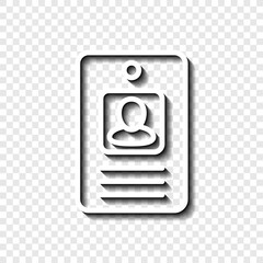 Id card icon vector. Flat design. White with shadow on transparent grid.ai