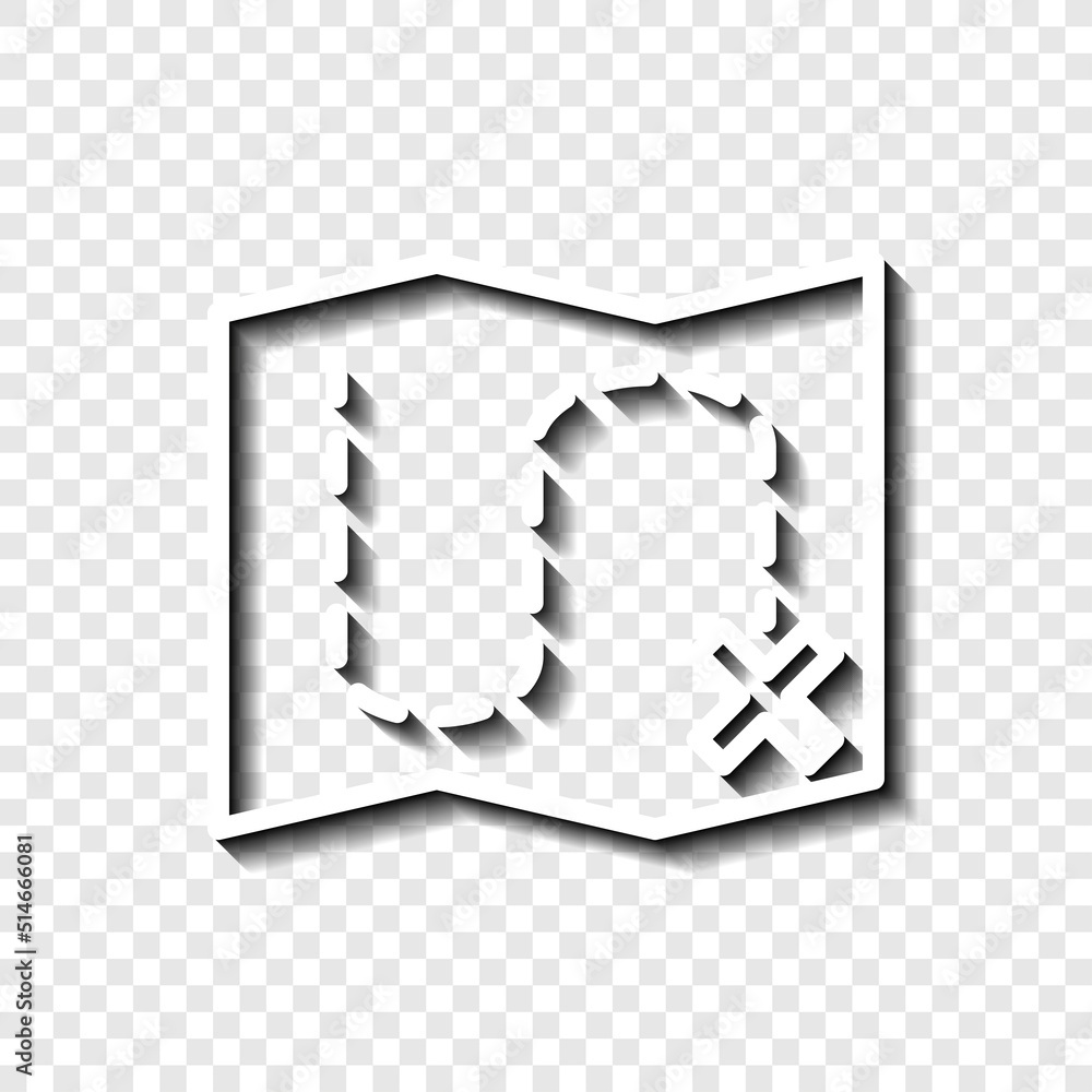 Poster map, route simple icon vector. flat design. white with shadow on transparent grid