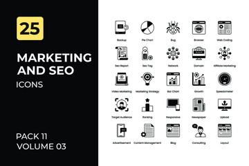 Marketing Icons Collection. Set contains such Icons as Pie Chart, Seo Report, Affiliate Marketing, Marketing Strategy, and more.