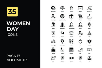 Woman day elements Icons Collection. Set contains such Icons as woman day, 8th March, Women’s Rights, Happy Women’s Day, and more.