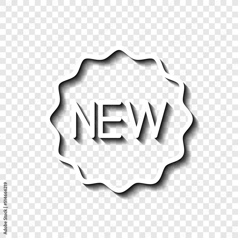 Aufkleber new badge simple icon vector. flat design. white with shadow on transparent grid.ai